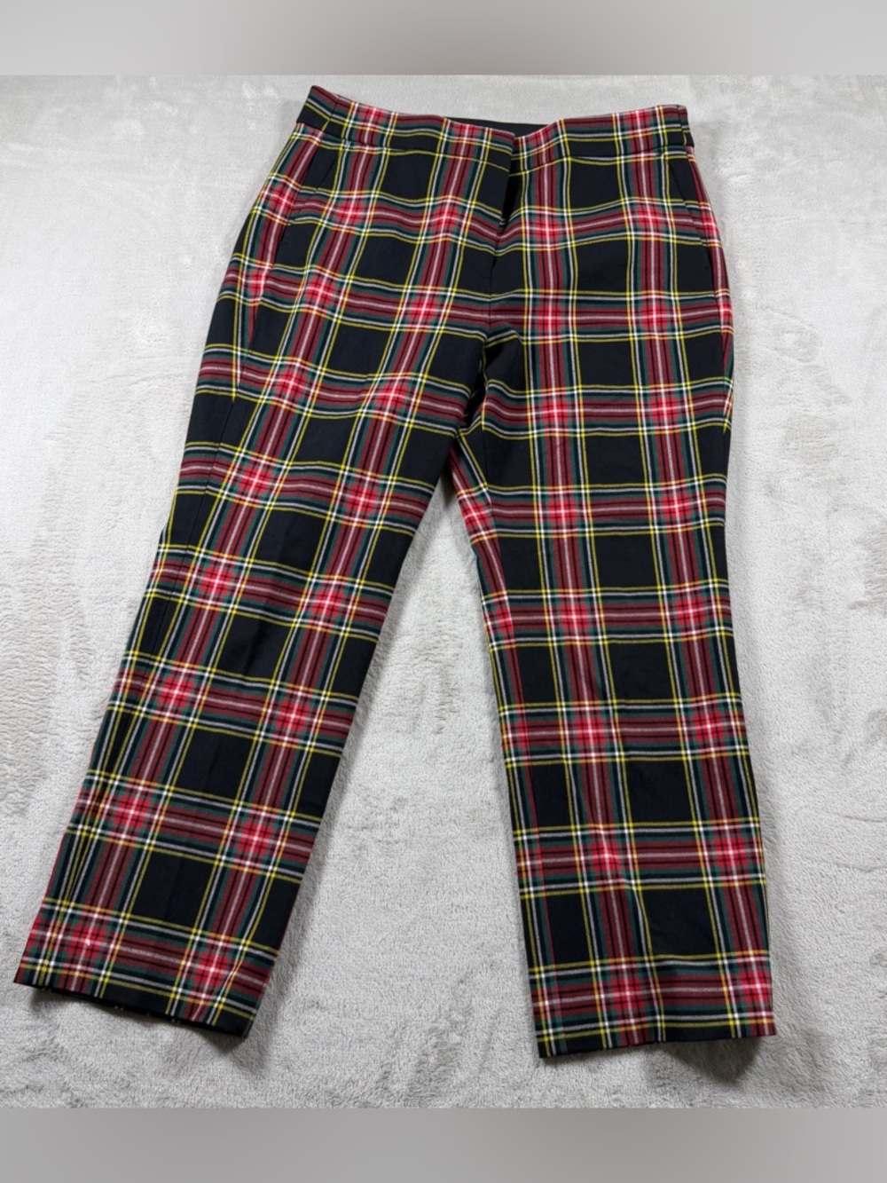 J.Crew Ruby Pant Tartan Plaid Womens 12P Black Red Cotton Ankle Dress Trousers